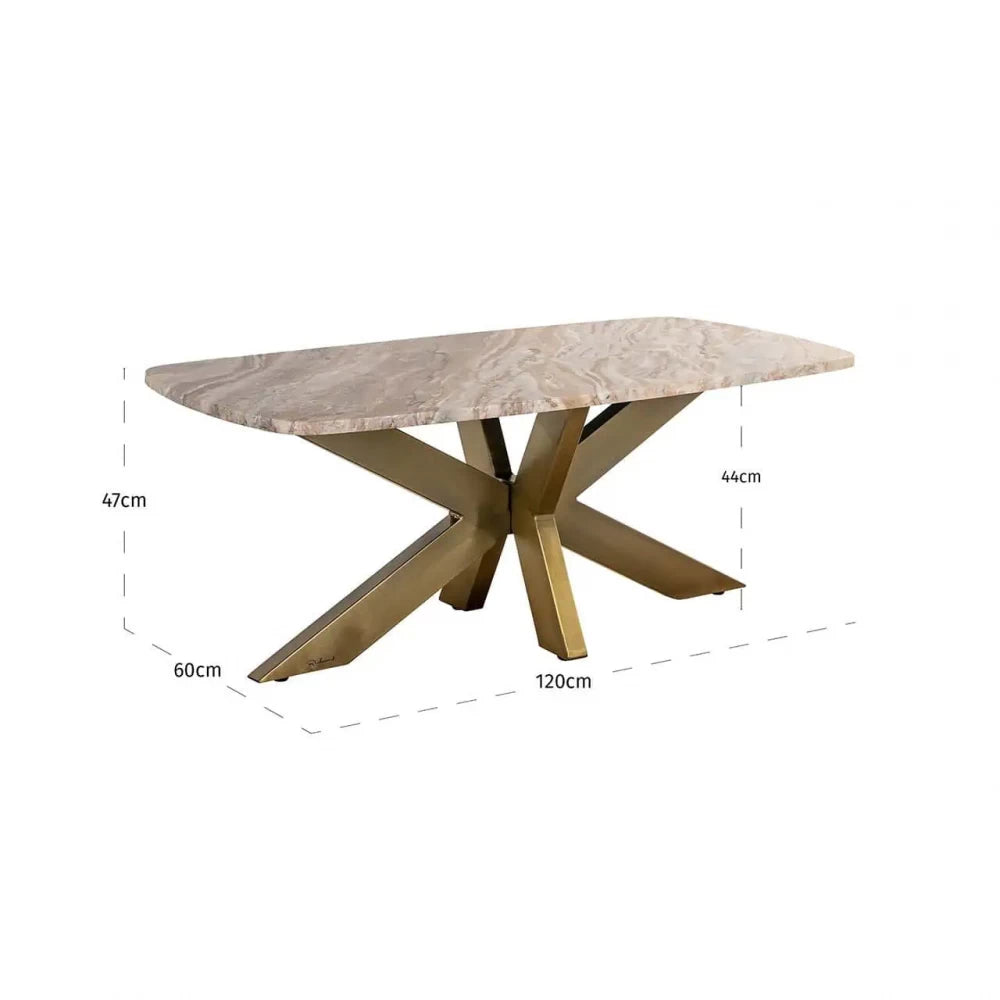 Masuta de cafea din Metal Alama si Marmura Multicolor H47xL120cm Bottega