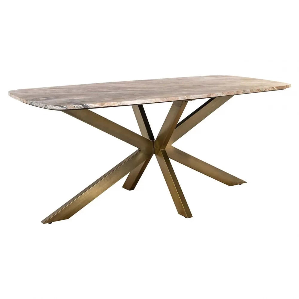 Masa dreptunghiulara din Metal Alama si Marmura Multicolor H76xL190cm Bottega