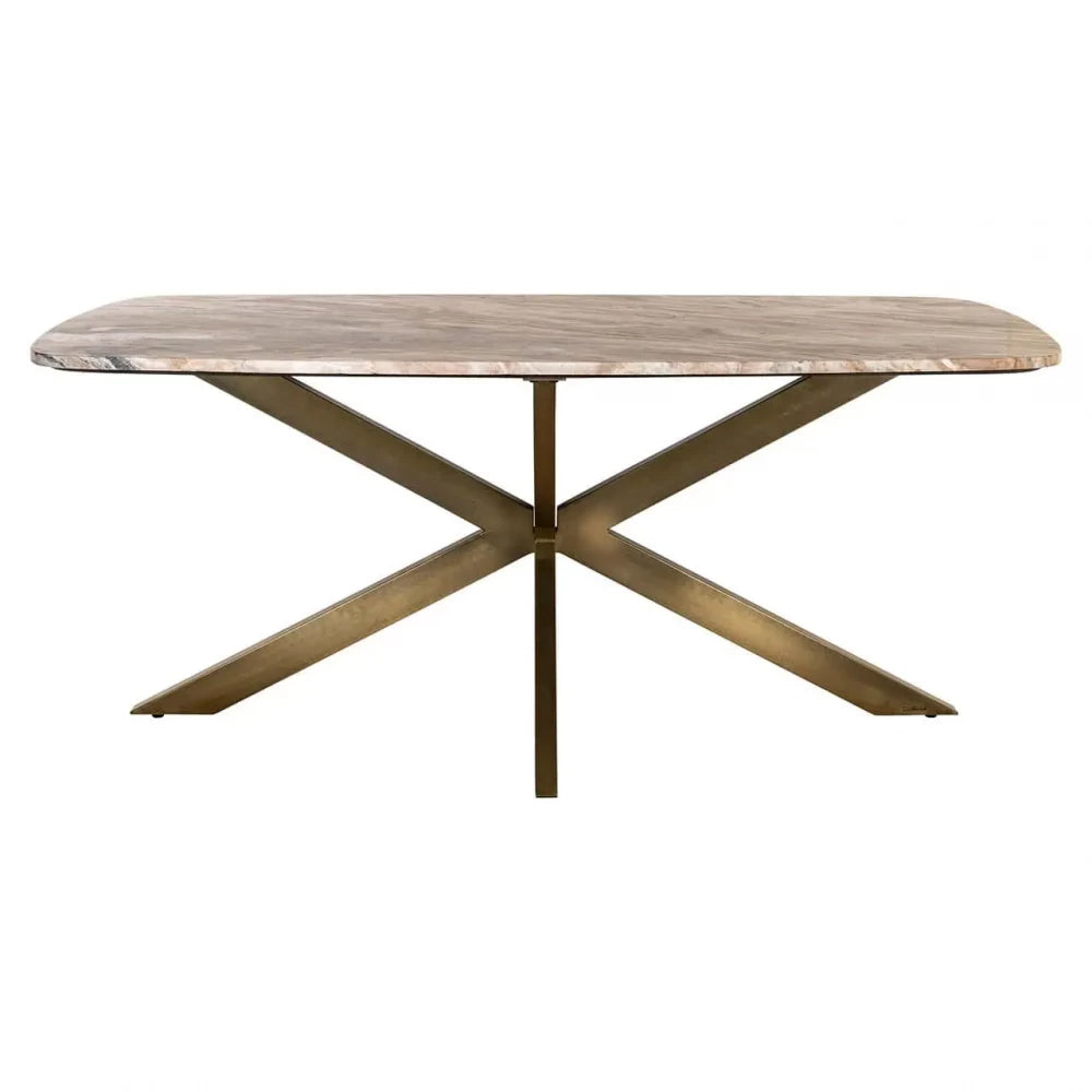 Masa dreptunghiulara din Metal Alama si Marmura Multicolor H76xL190cm Bottega