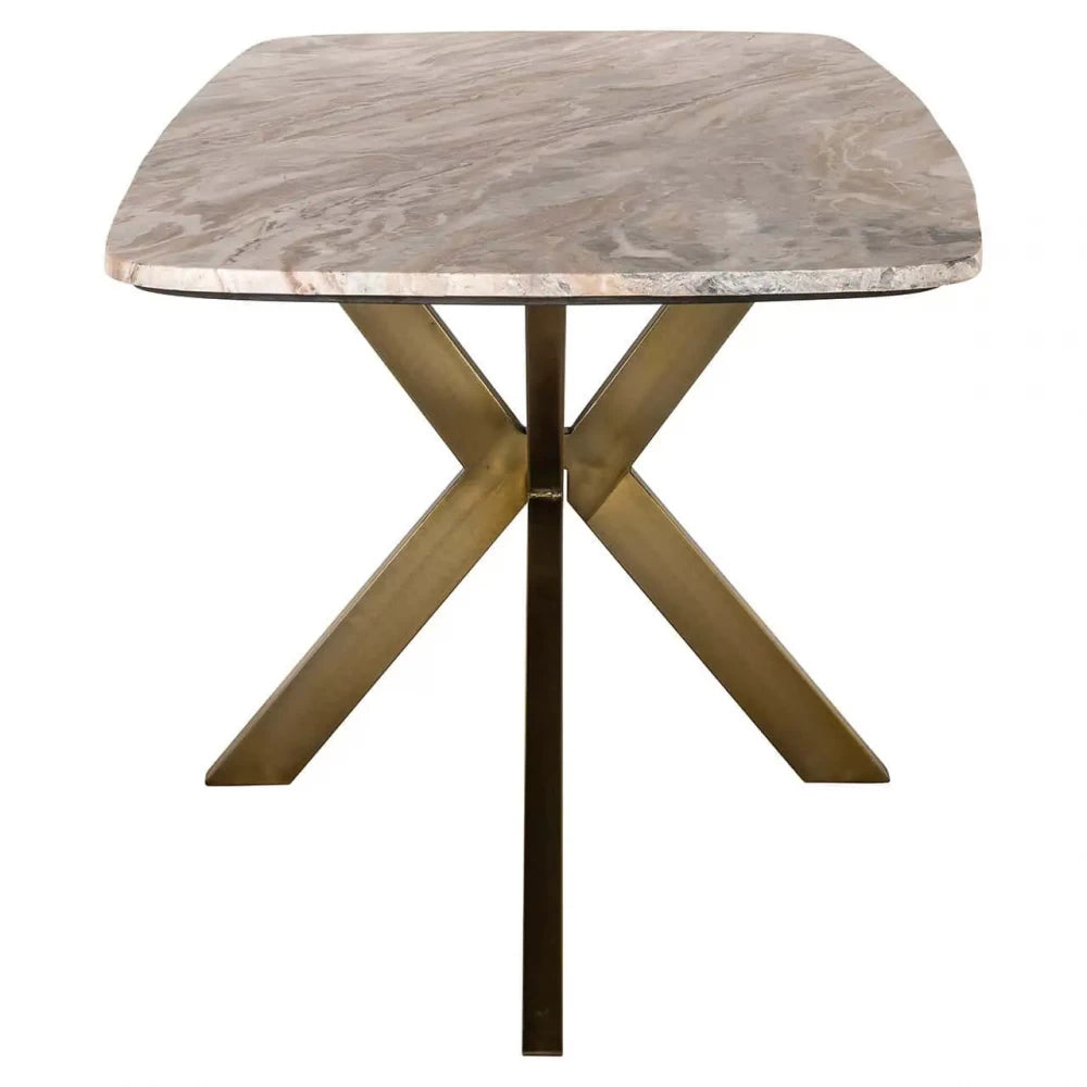 Masa dreptunghiulara din Metal Alama si Marmura Multicolor H76xL190cm Bottega