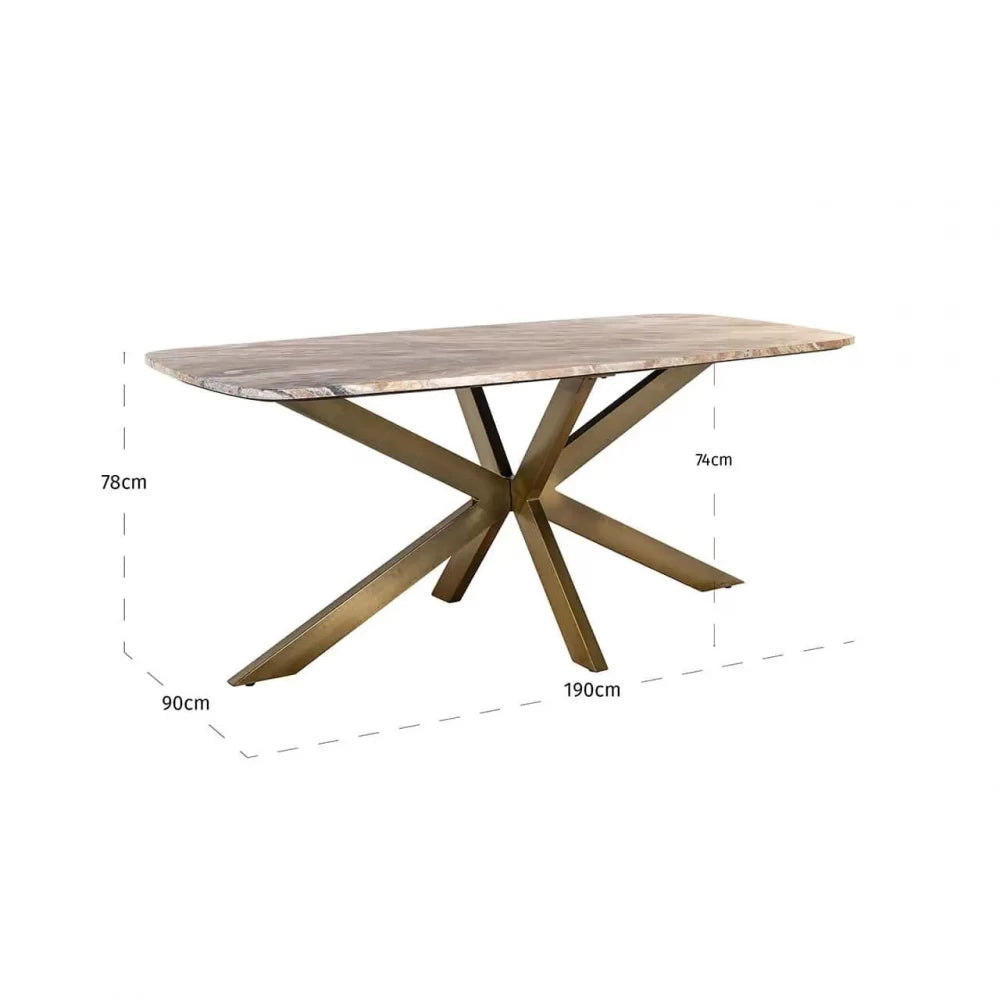 Masa dreptunghiulara din Metal Alama si Marmura Multicolor H76xL190cm Bottega