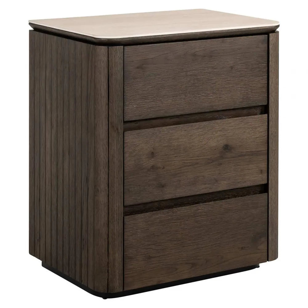 Noptiera din Furnir de stejar Maro si Ceramica Bej H65xL55cm Ritz