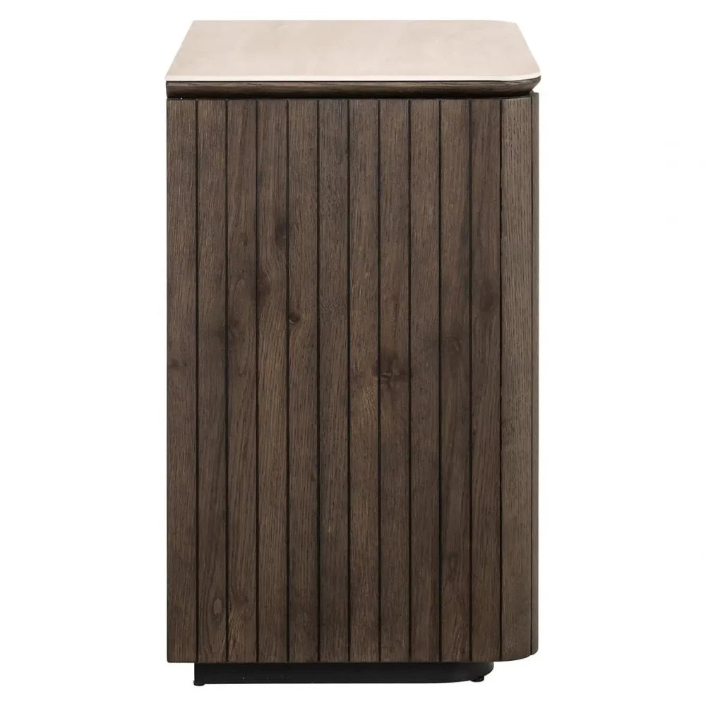 Noptiera din Furnir de stejar Maro si Ceramica Bej H65xL55cm Ritz