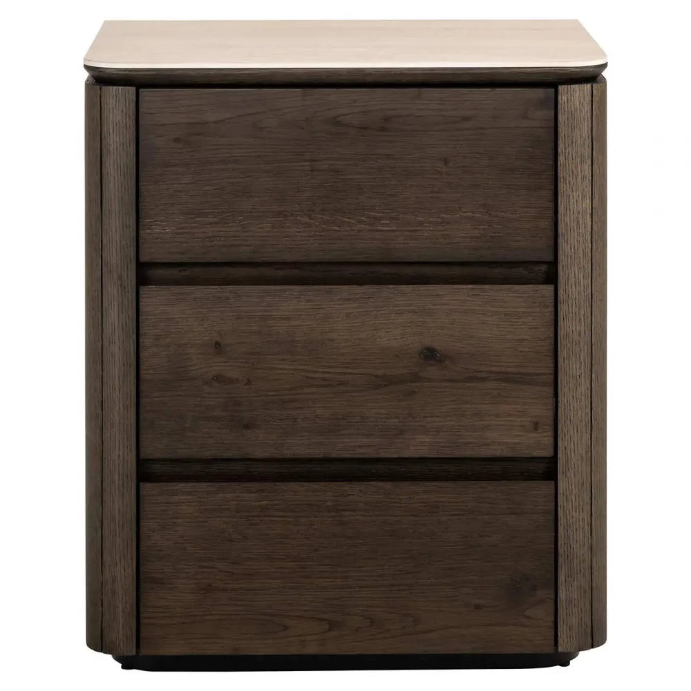 Noptiera din Furnir de stejar Maro si Ceramica Bej H65xL55cm Ritz