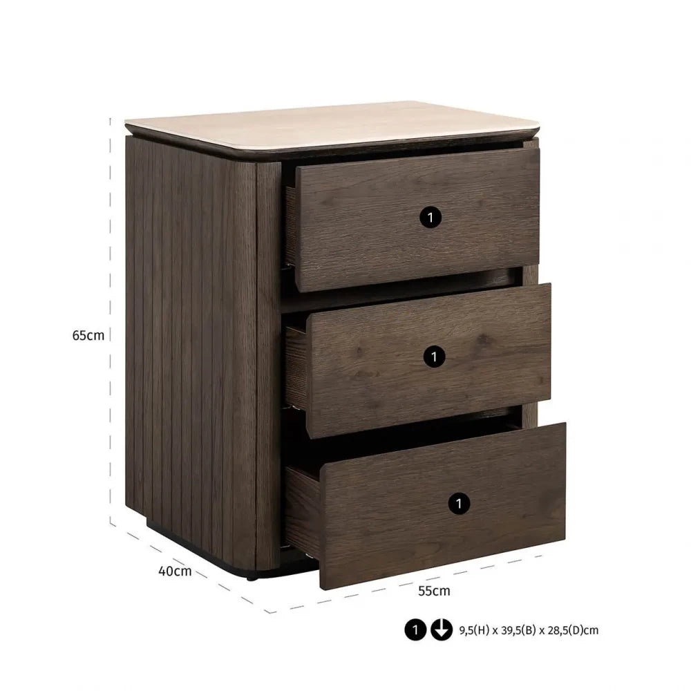 Noptiera din Furnir de stejar Maro si Ceramica Bej H65xL55cm Ritz