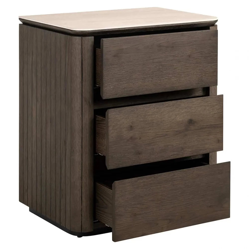 Noptiera din Furnir de stejar Maro si Ceramica Bej H65xL55cm Ritz