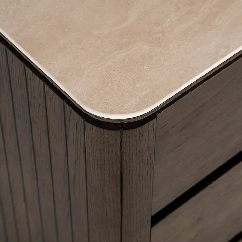 Noptiera din Furnir de stejar Maro si Ceramica Bej H65xL55cm Ritz