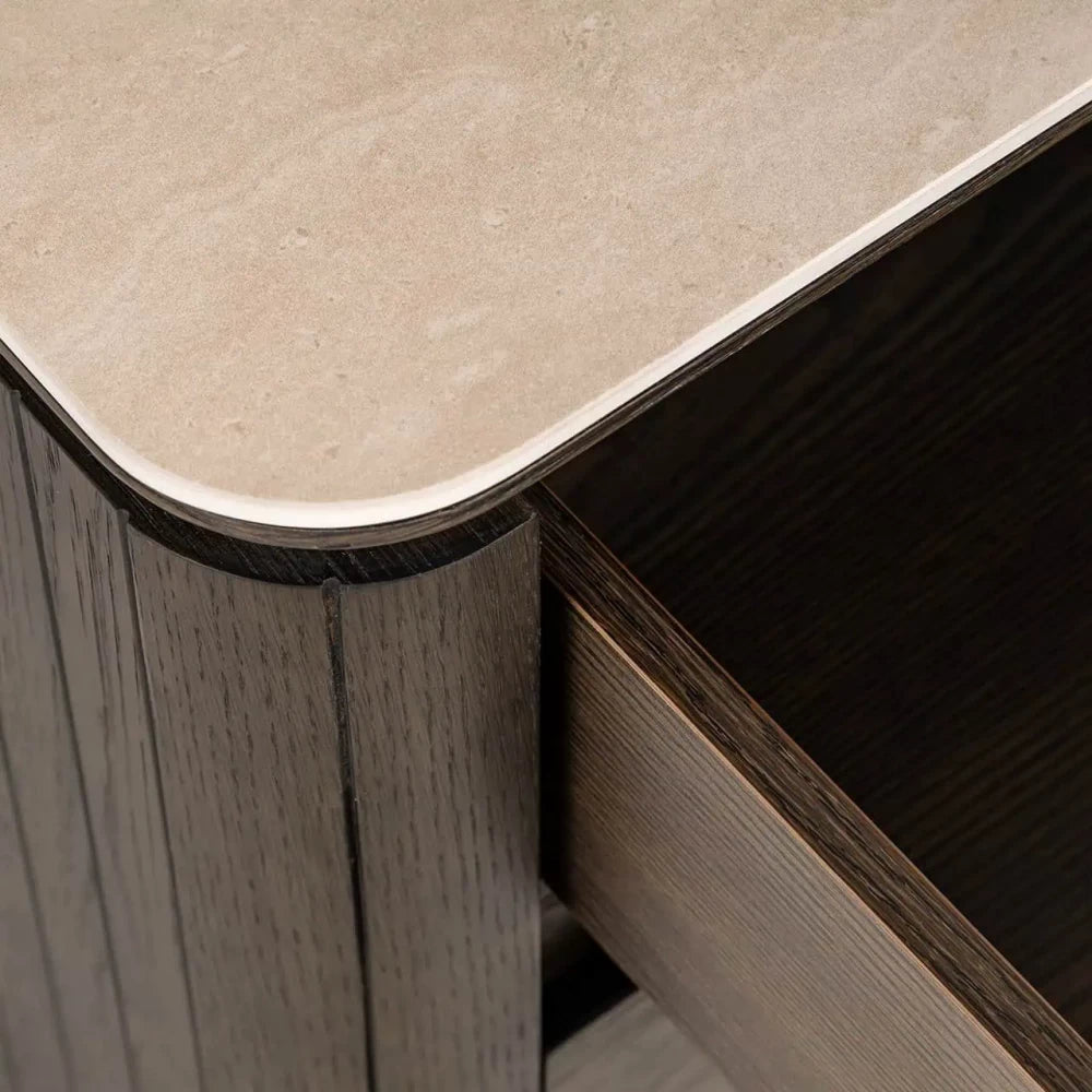 Noptiera din Furnir de stejar Maro si Ceramica Bej H65xL55cm Ritz