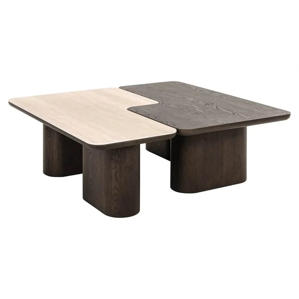 Set 2 masute de cafea din Ceramica/Furnir de stejar Bej/Maro H38xL115cm Nando