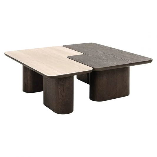 Set 2 masute de cafea din Ceramica/Furnir de stejar Bej/Maro H38xL115cm Nando
