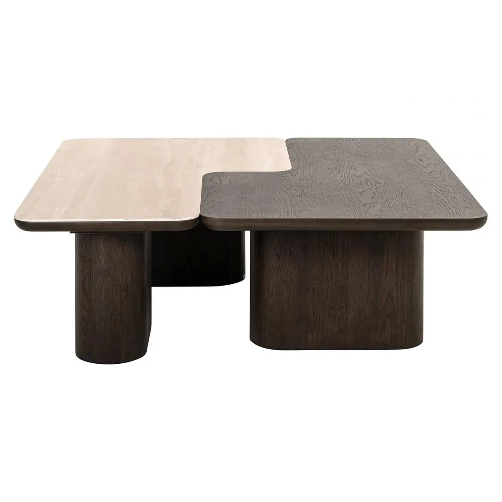 Set 2 masute de cafea din Ceramica/Furnir de stejar Bej/Maro H38xL115cm Nando