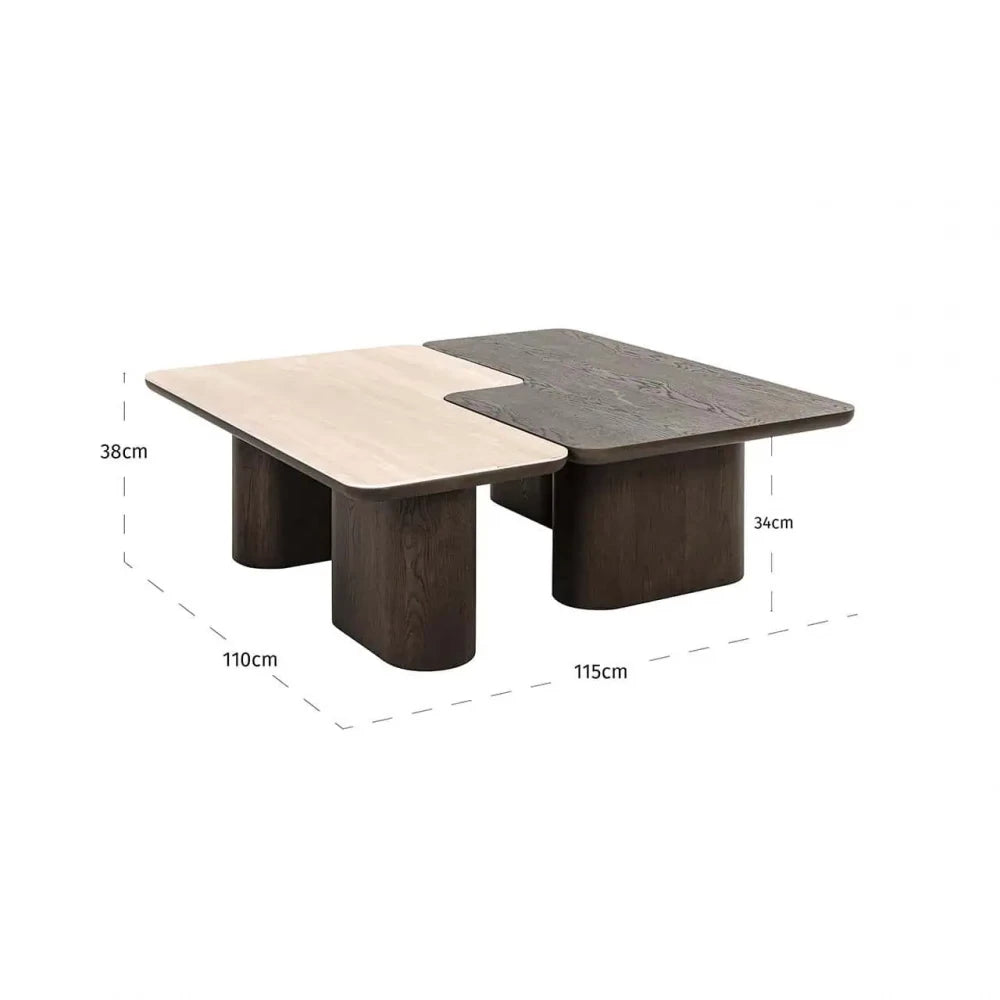 Set 2 masute de cafea din Ceramica/Furnir de stejar Bej/Maro H38xL115cm Nando