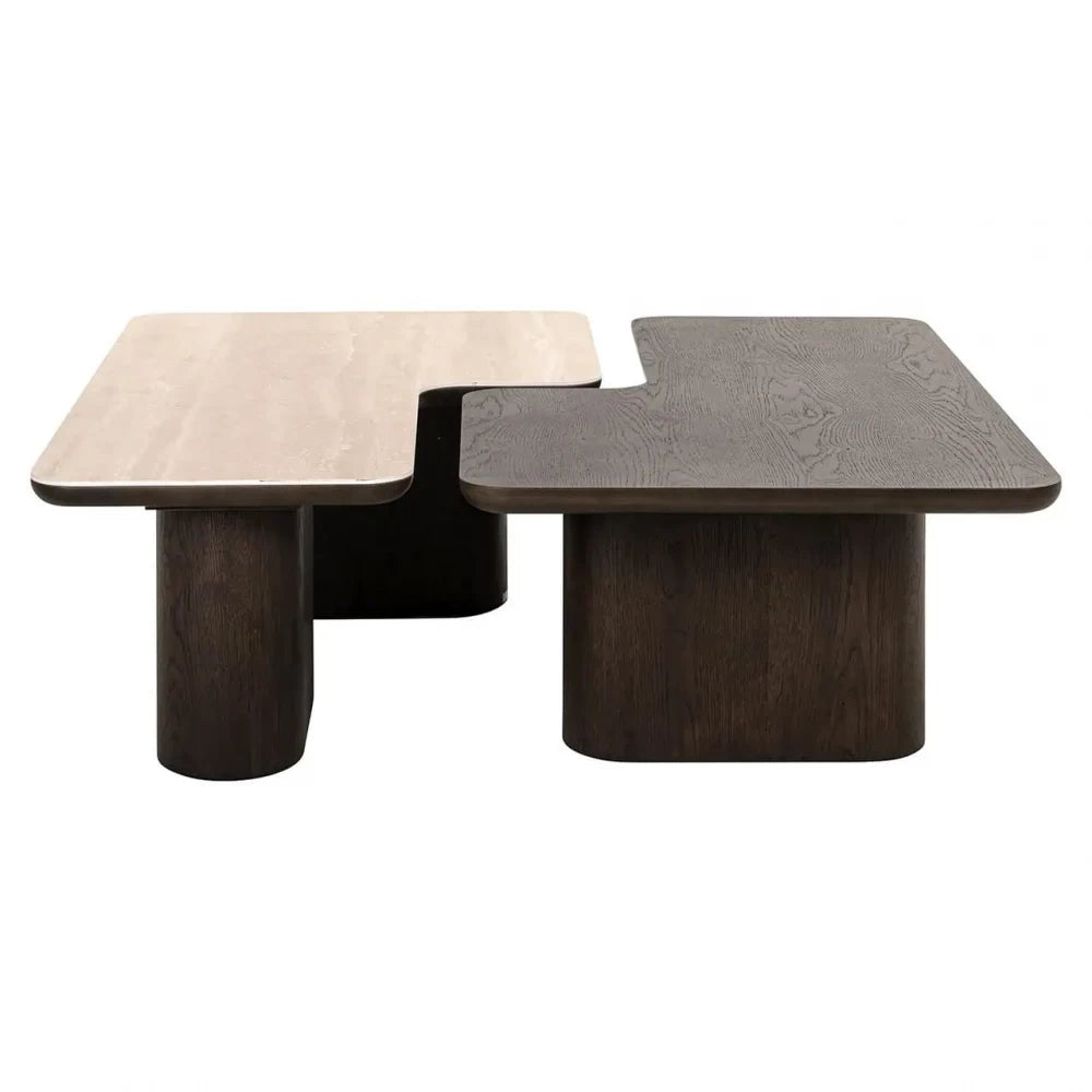 Set 2 masute de cafea din Ceramica/Furnir de stejar Bej/Maro H38xL115cm Nando