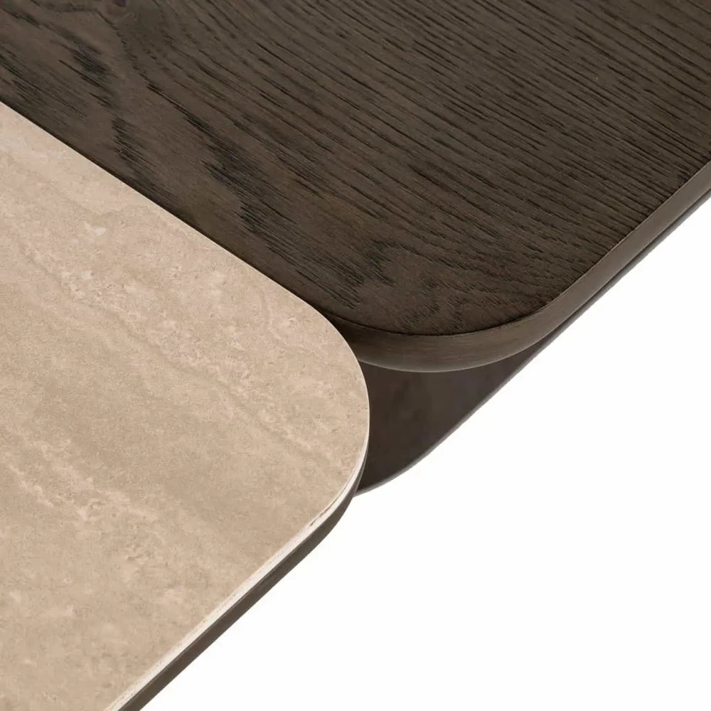 Set 2 masute de cafea din Ceramica/Furnir de stejar Bej/Maro H38xL115cm Nando