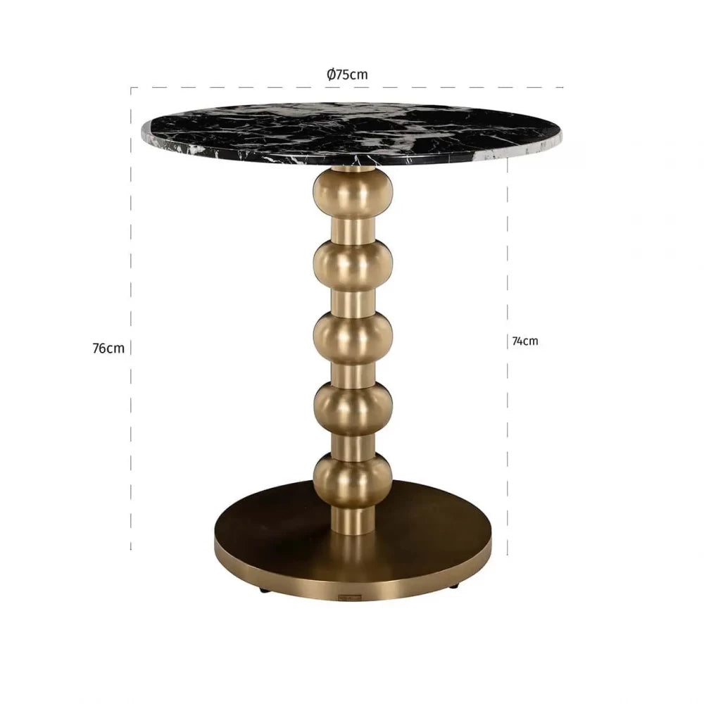 Masa rotunda din Otel inoxidabil Auriu si Marmura artificiala Negru H76xD75cm Witlox