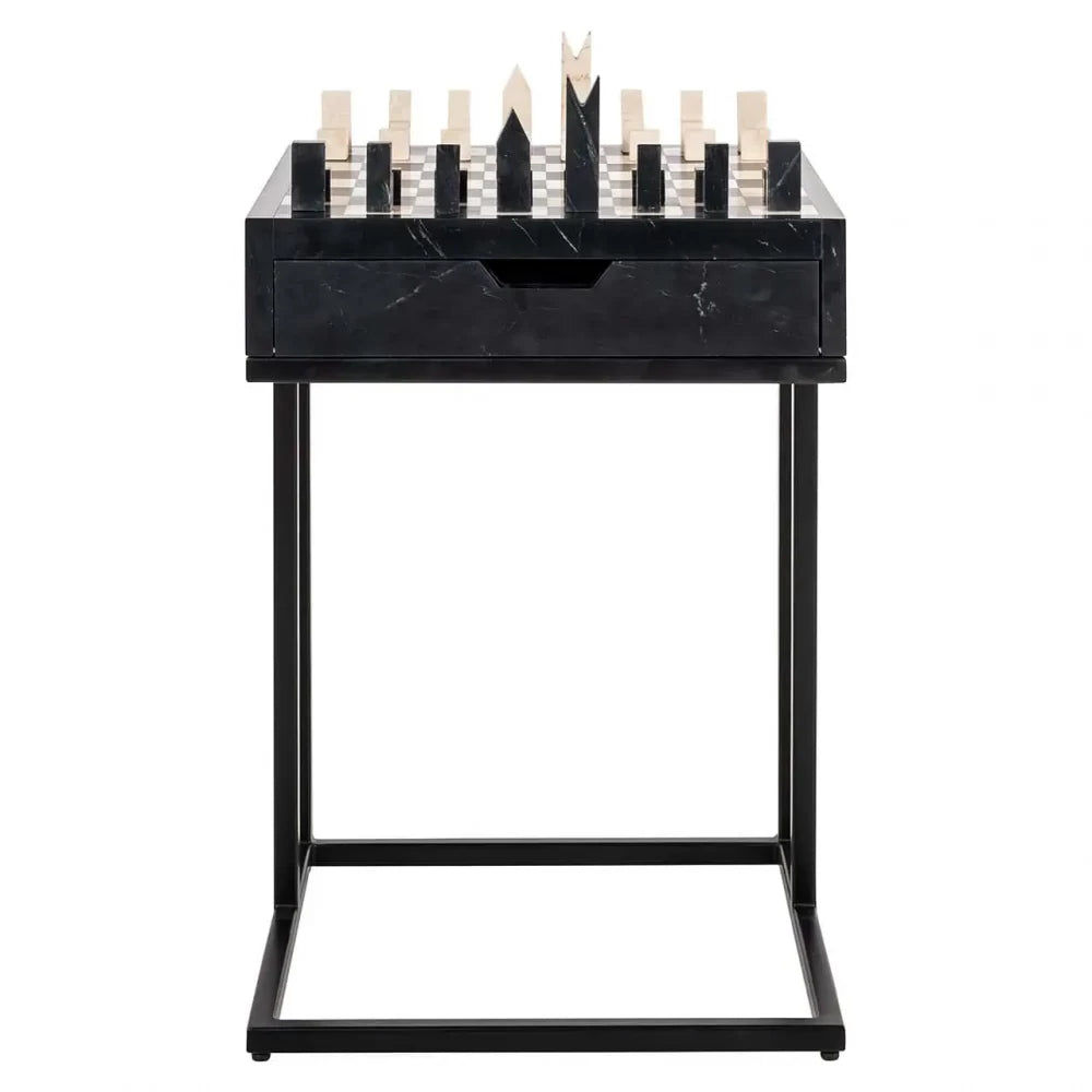 Masuta de sah  din Metal Negru si Marmura/MDF Bej/Negru H62xL44cm Davos