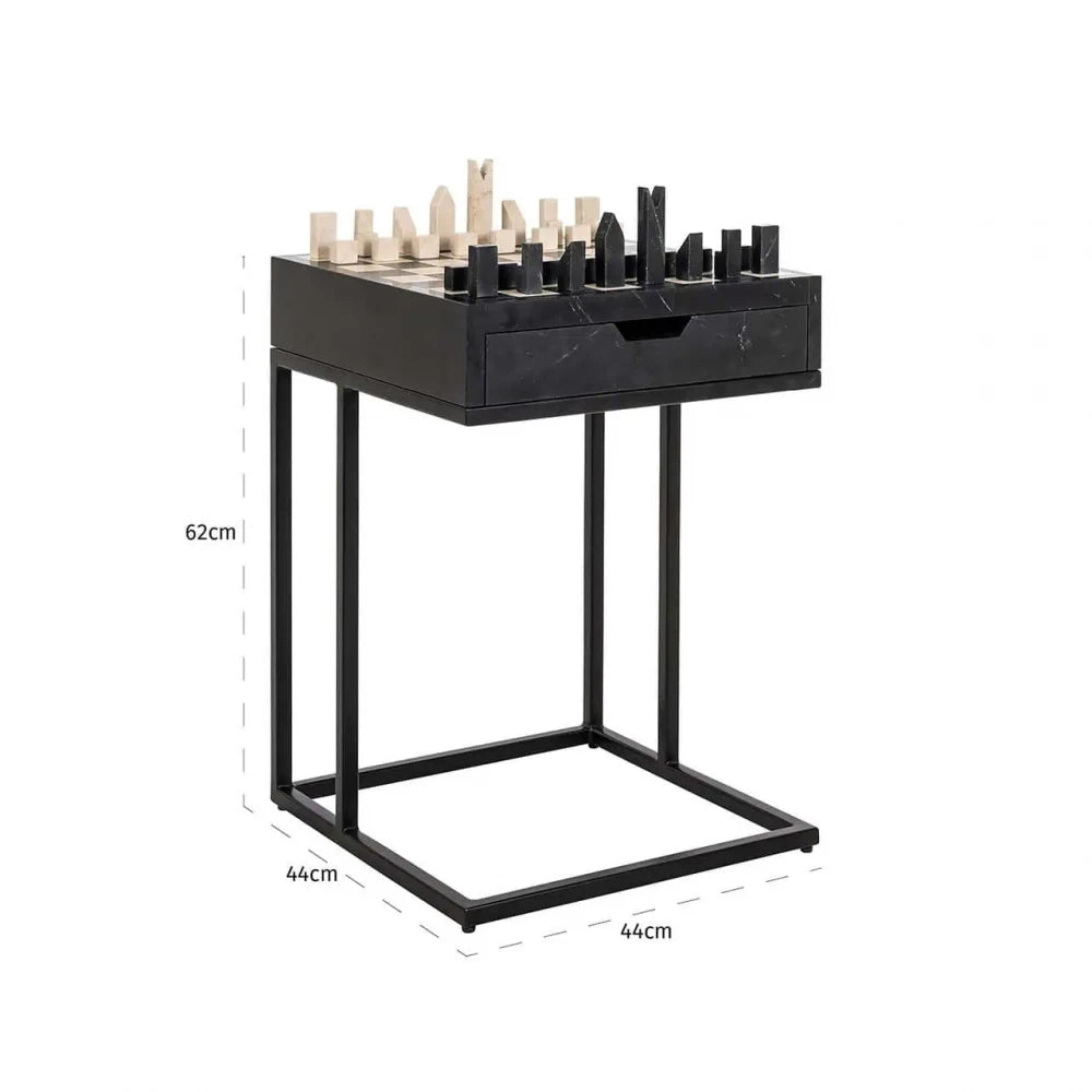Masuta de sah  din Metal Negru si Marmura/MDF Bej/Negru H62xL44cm Davos