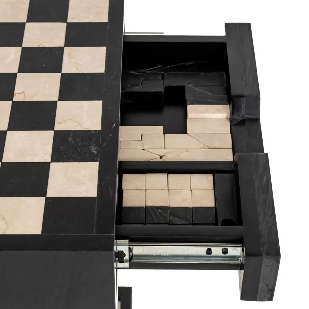 Masuta de sah  din Metal Negru si Marmura/MDF Bej/Negru H62xL44cm Davos