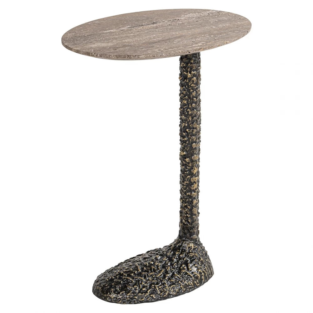 Masuta laterala din Metal  si Travertin/MDF Maro H63xL45.5cm Arosa