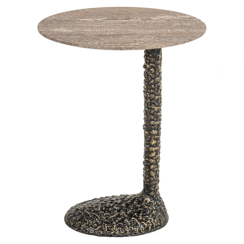 Masuta laterala din Metal  si Travertin/MDF Maro H63xL45.5cm Arosa