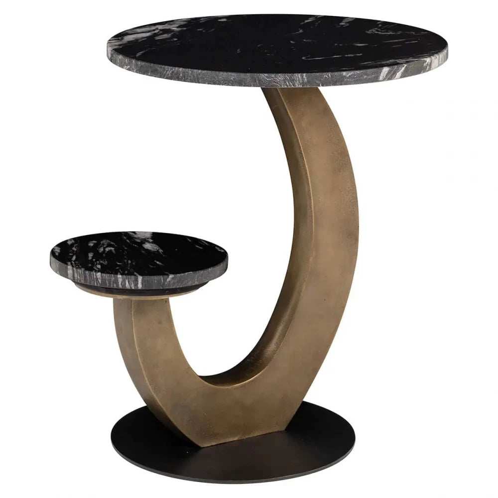 Masuta laterala din Metal Alama si Marmura/MDF Negru H57.5xL58cm Tibby
