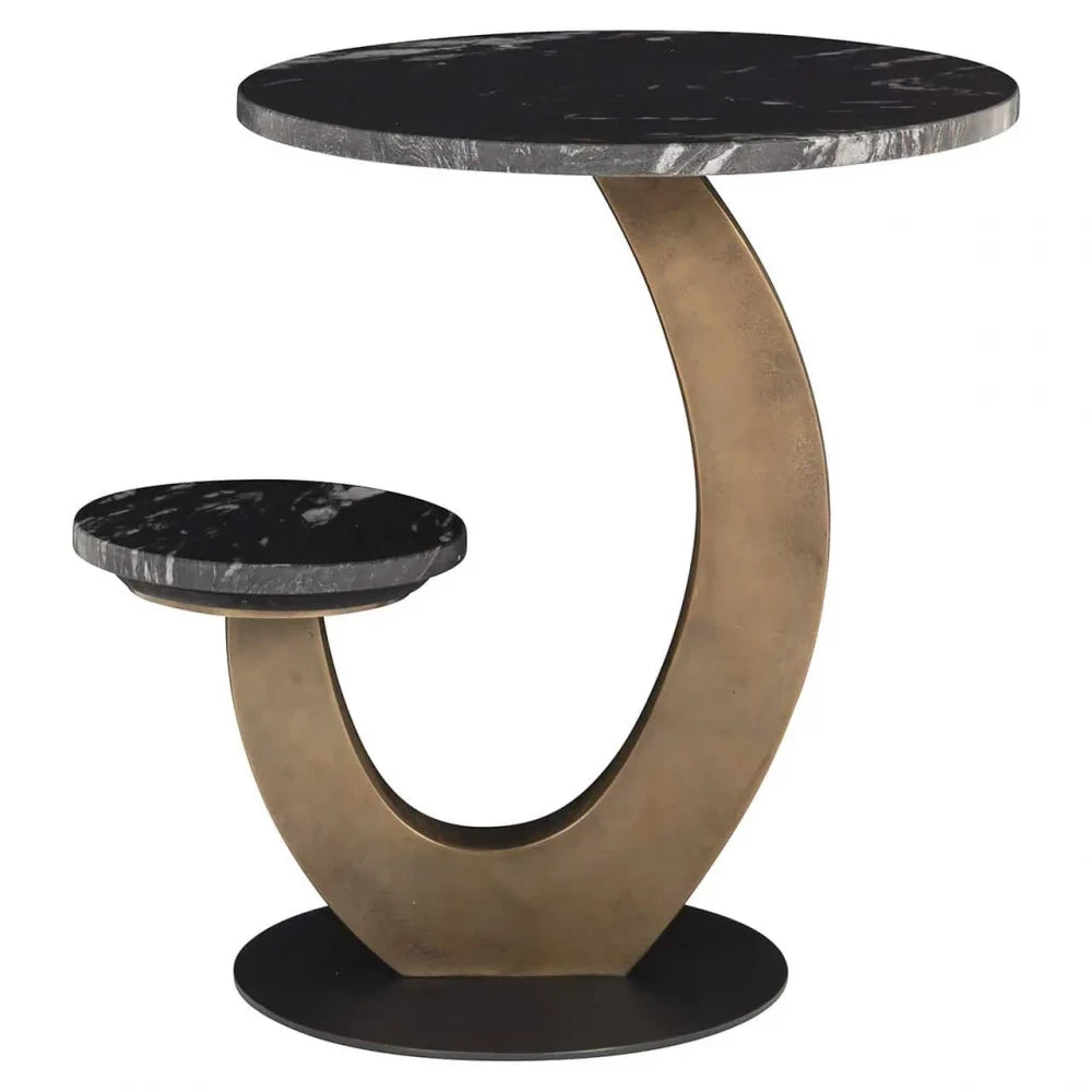 Masuta laterala din Metal Alama si Marmura/MDF Negru H57.5xL58cm Tibby