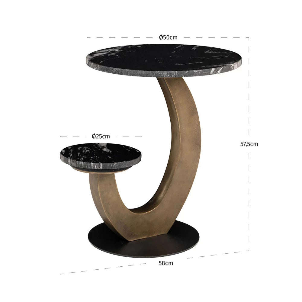 Masuta laterala din Metal Alama si Marmura/MDF Negru H57.5xL58cm Tibby