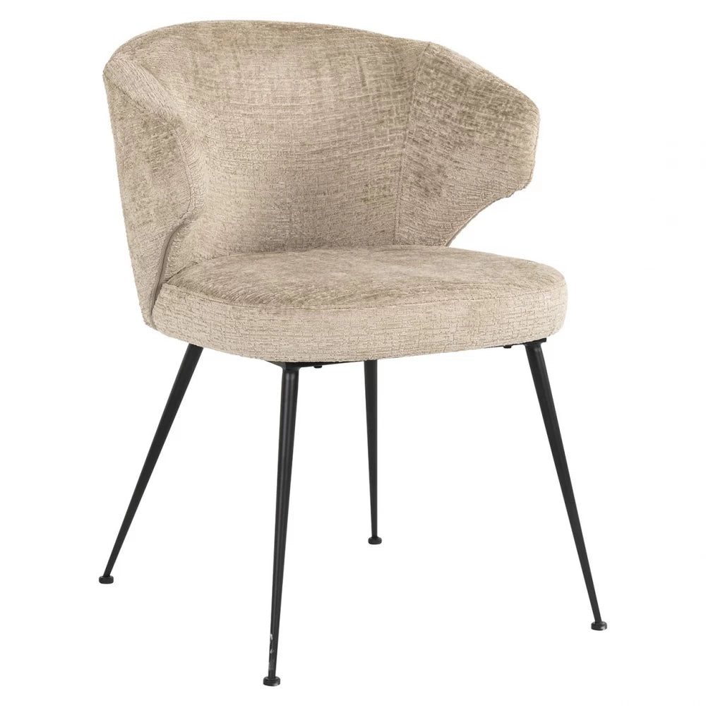 Scaun tapitat cu Chenille Bej si picioare din Metal Negru H80xL59xA67cm Xandra
