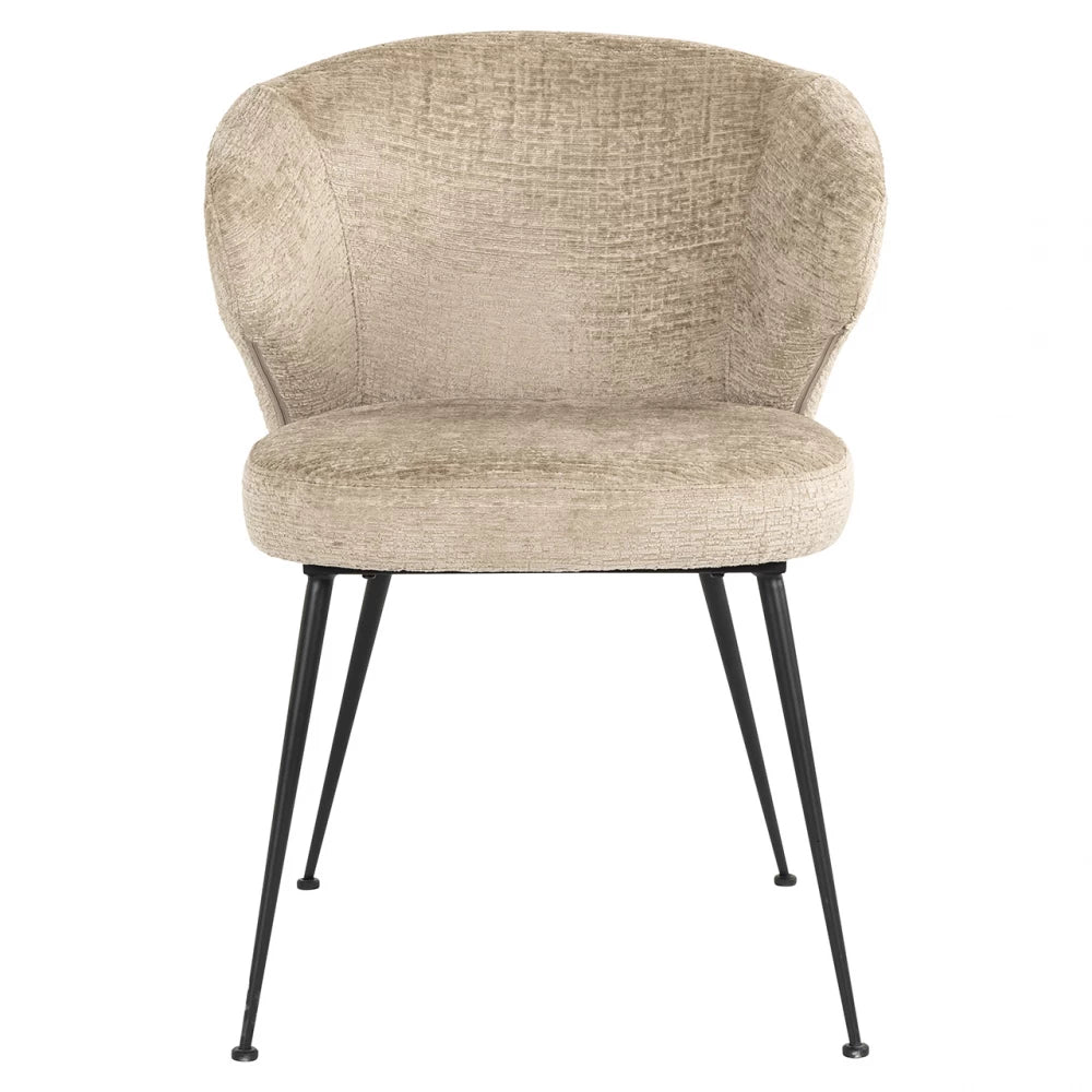 Scaun tapitat cu Chenille Bej si picioare din Metal Negru H80xL59xA67cm Xandra