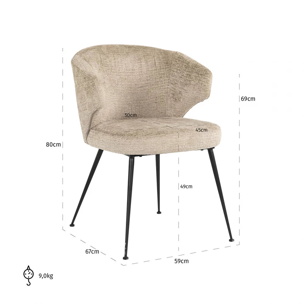 Scaun tapitat cu Chenille Bej si picioare din Metal Negru H80xL59xA67cm Xandra