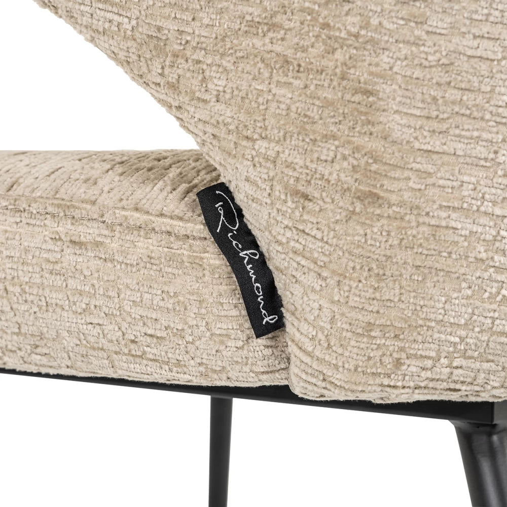 Scaun tapitat cu Chenille Bej si picioare din Metal Negru H80xL59xA67cm Xandra