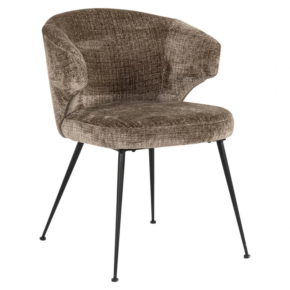 Scaun tapitat cu Chenille Maro si picioare din Metal Negru H80xL59xA67cm Xandra