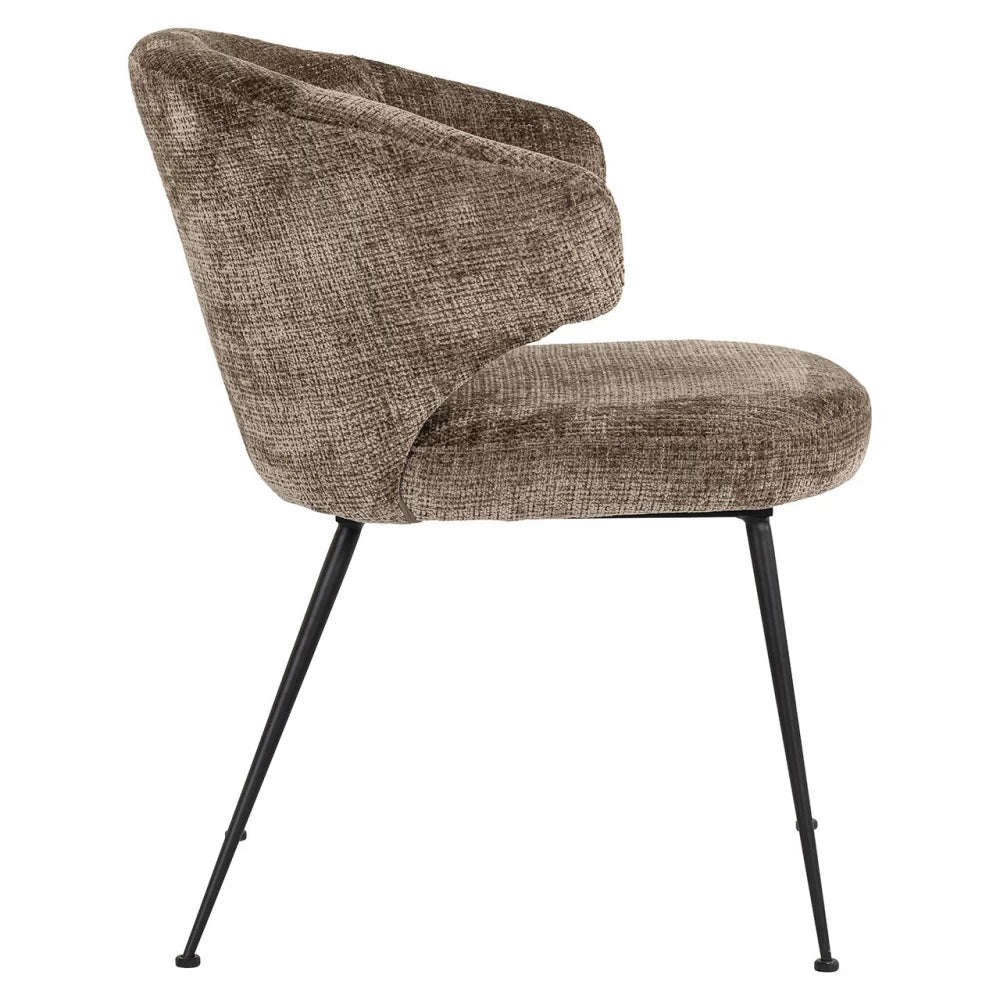 Scaun tapitat cu Chenille Maro si picioare din Metal Negru H80xL59xA67cm Xandra
