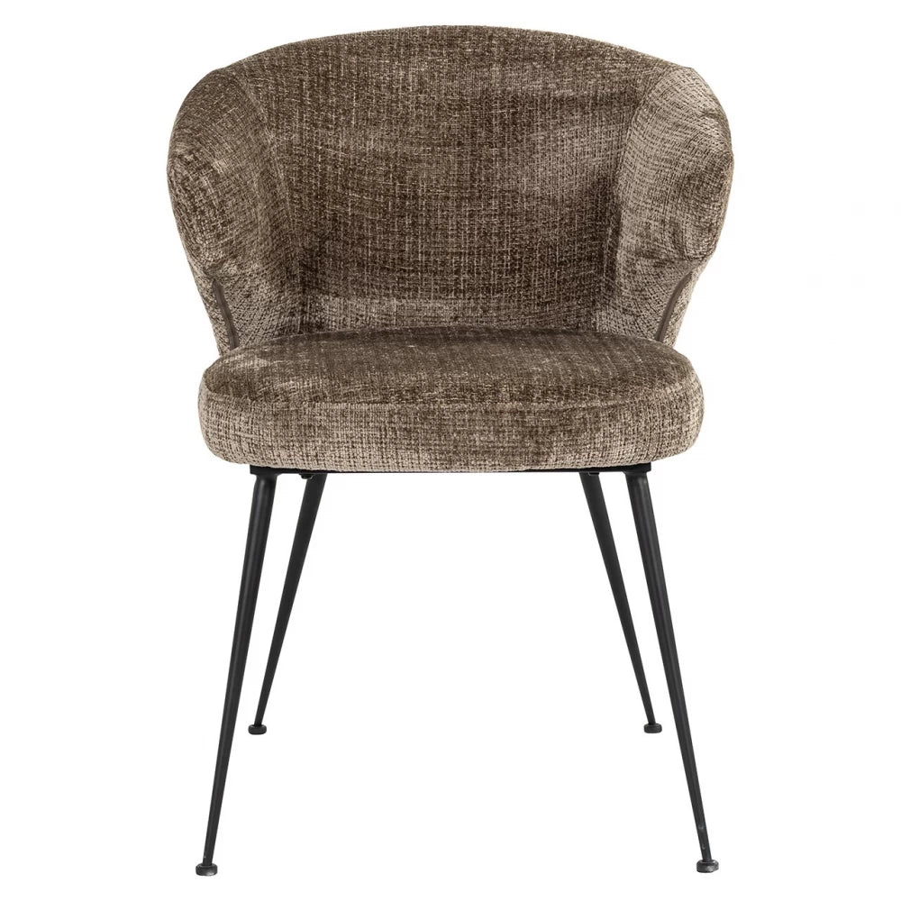 Scaun tapitat cu Chenille Maro si picioare din Metal Negru H80xL59xA67cm Xandra
