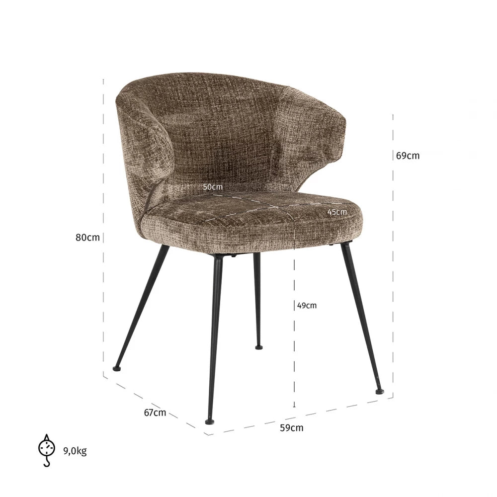 Scaun tapitat cu Chenille Maro si picioare din Metal Negru H80xL59xA67cm Xandra
