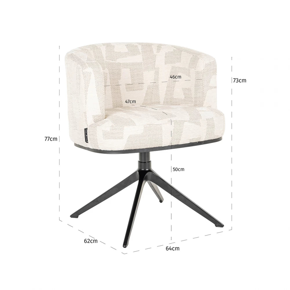 Scaun tapitat cu Stofa Bej si picioare din Metal Negru H77xL64xA62cm Cheyenne