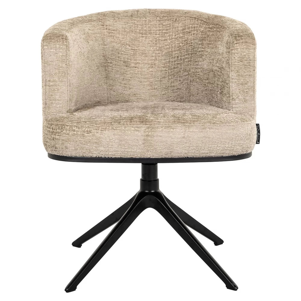 Scaun tapitat cu Chenille Bej si picioare din Metal Negru H77xL64xA62cm Cheyenne