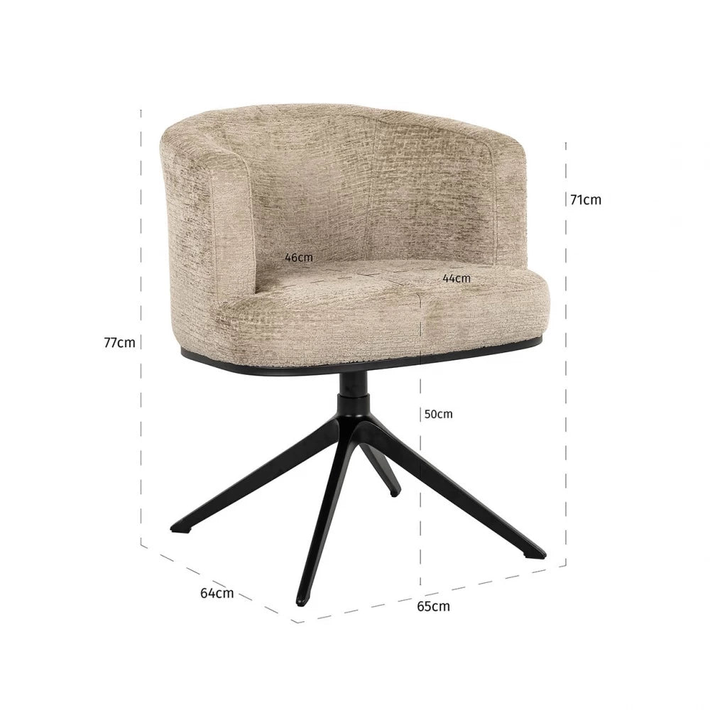 Scaun tapitat cu Chenille Bej si picioare din Metal Negru H77xL64xA62cm Cheyenne
