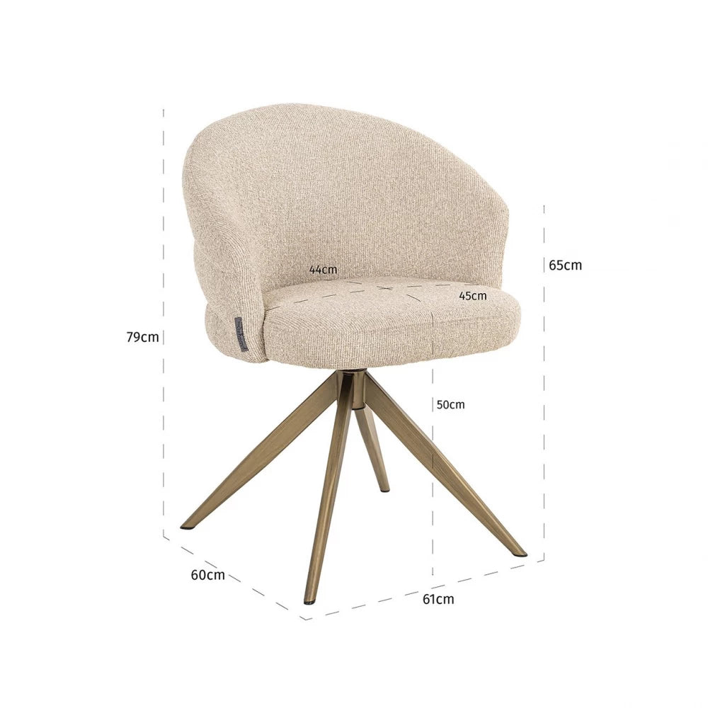 Scaun tapitat cu Stofa Bej si picioare din Metal Auriu H79xL61xA60cm Zendaya