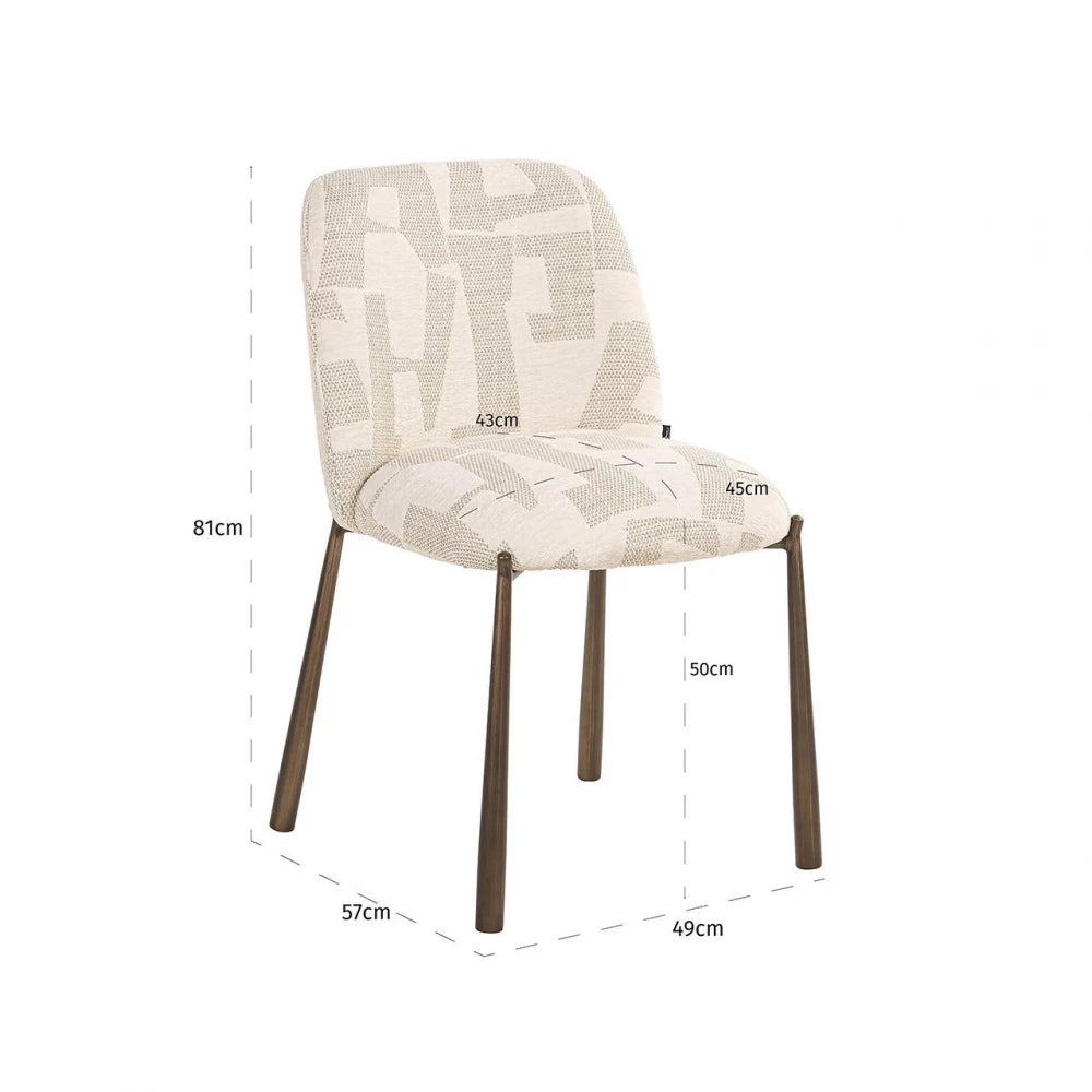 Set 2 scaune tapitat cu Stofa Bej si picioare din Metal Alama H81xL49xA57cm Lana