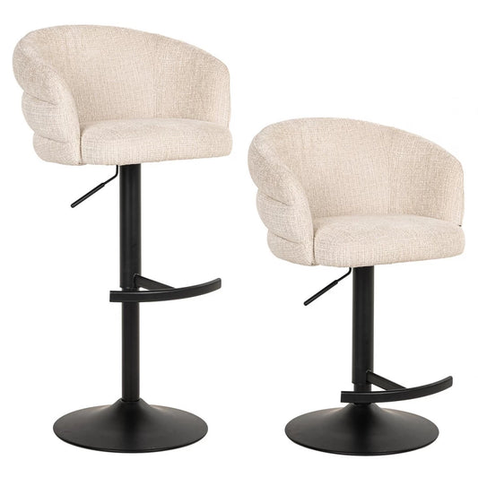 Scaun de bar cu inaltime reglabila tapitat cu Chenille Bej si picioare din Metal Negru H61-86xL59xA58cm Nikki