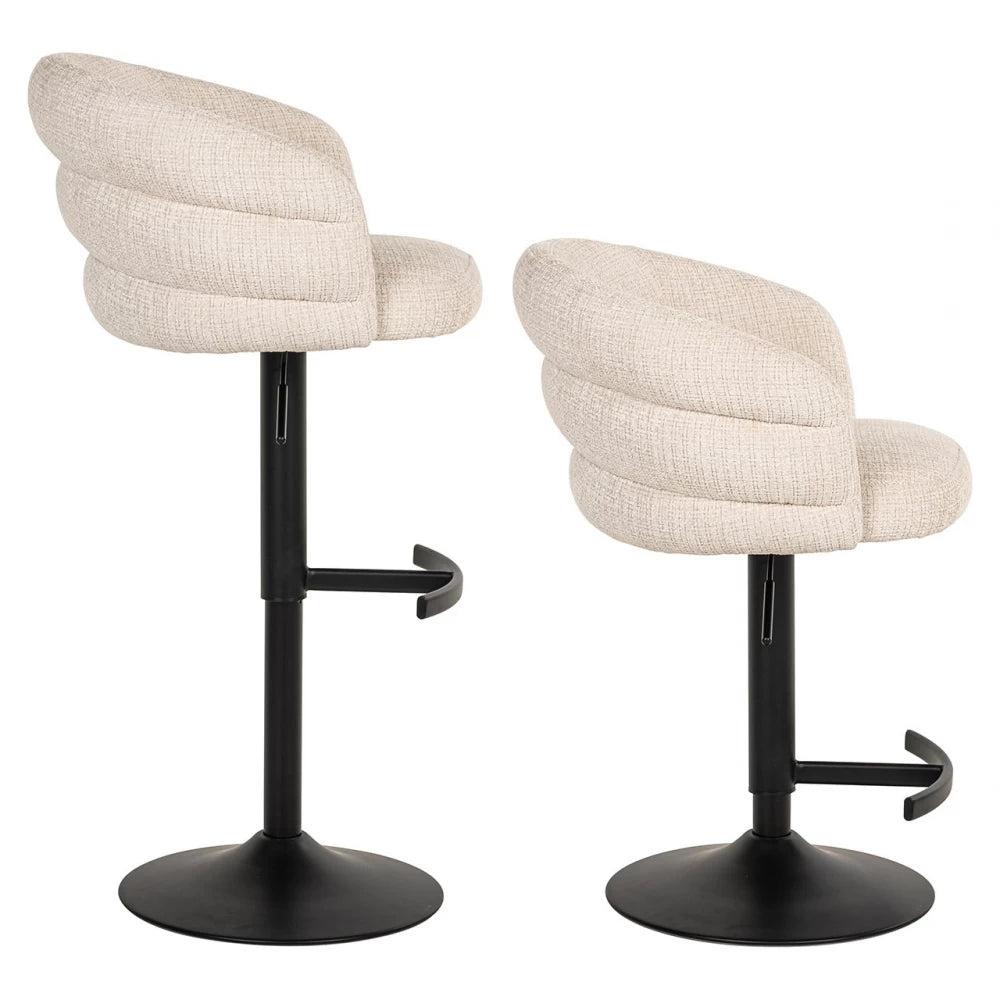 Scaun de bar cu inaltime reglabila tapitat cu Chenille Bej si picioare din Metal Negru H61-86xL59xA58cm Nikki