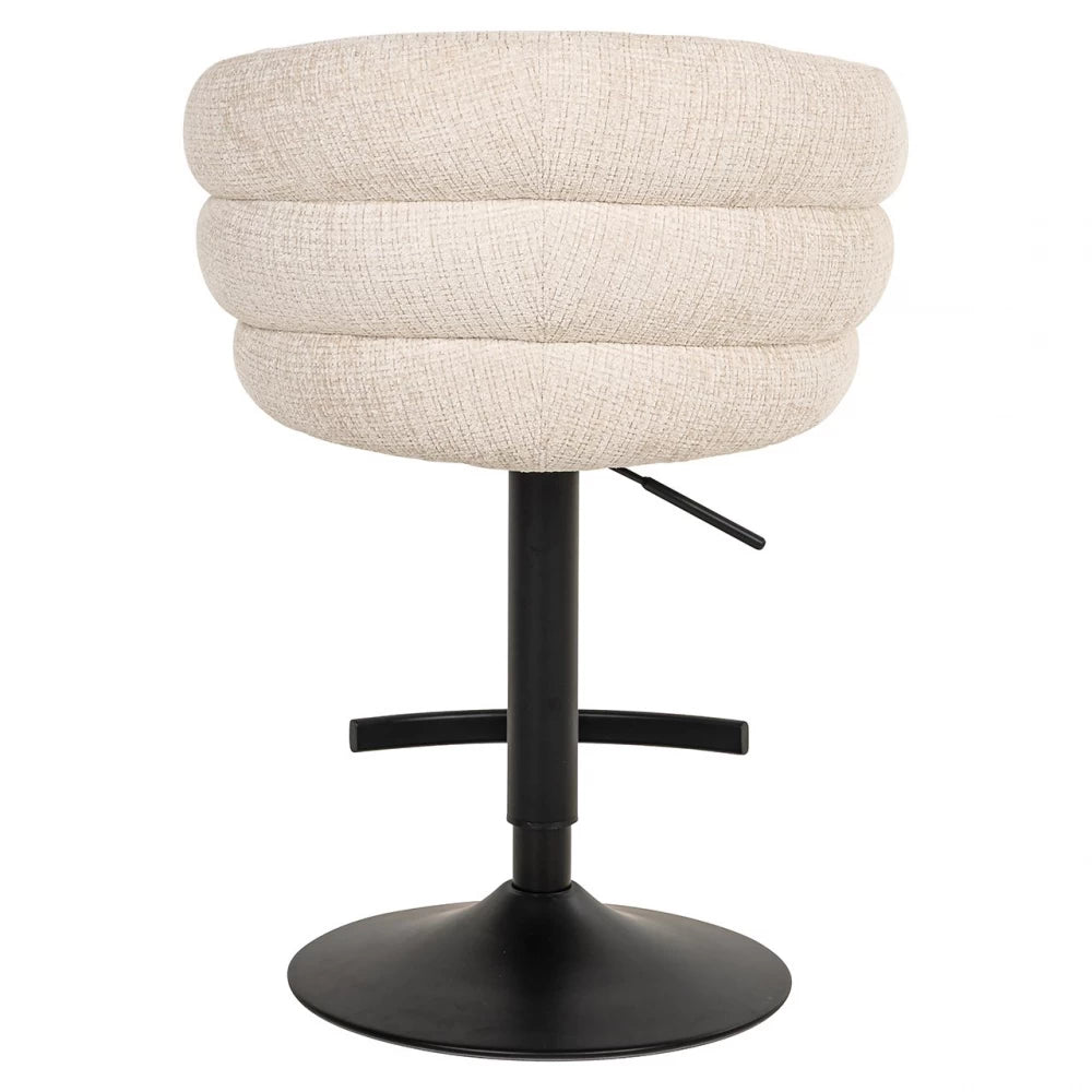Scaun de bar cu inaltime reglabila tapitat cu Chenille Bej si picioare din Metal Negru H61-86xL59xA58cm Nikki