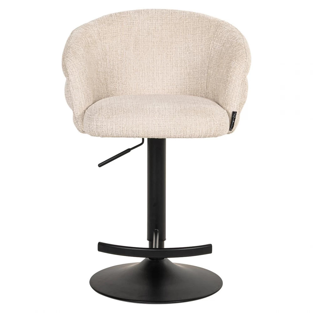 Scaun de bar cu inaltime reglabila tapitat cu Chenille Bej si picioare din Metal Negru H61-86xL59xA58cm Nikki
