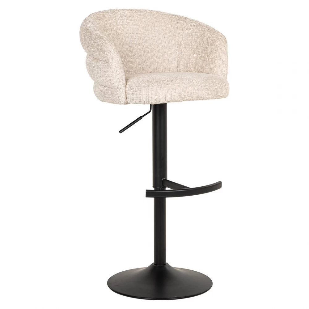 Scaun de bar cu inaltime reglabila tapitat cu Chenille Bej si picioare din Metal Negru H61-86xL59xA58cm Nikki