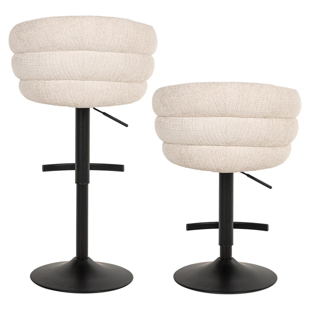 Scaun de bar cu inaltime reglabila tapitat cu Chenille Bej si picioare din Metal Negru H61-86xL59xA58cm Nikki