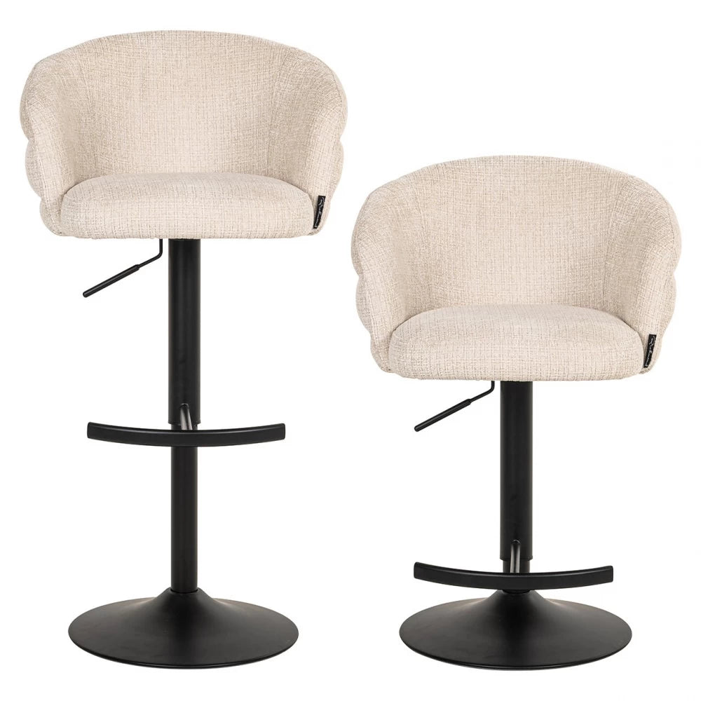 Scaun de bar cu inaltime reglabila tapitat cu Chenille Bej si picioare din Metal Negru H61-86xL59xA58cm Nikki