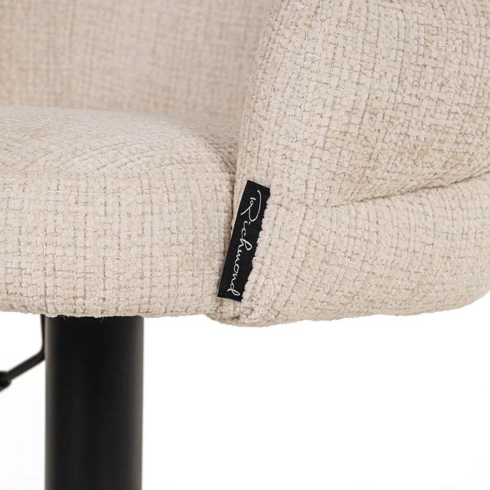 Scaun de bar cu inaltime reglabila tapitat cu Chenille Bej si picioare din Metal Negru H61-86xL59xA58cm Nikki