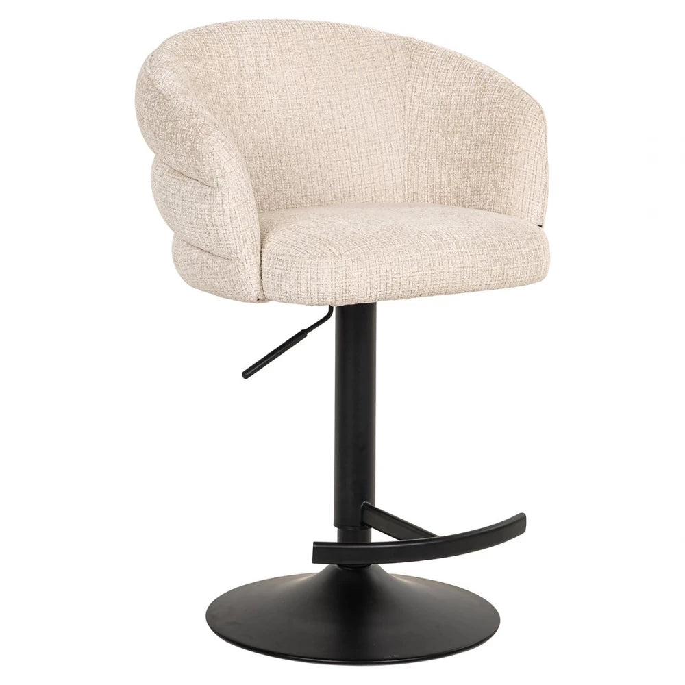 Scaun de bar cu inaltime reglabila tapitat cu Chenille Bej si picioare din Metal Negru H61-86xL59xA58cm Nikki