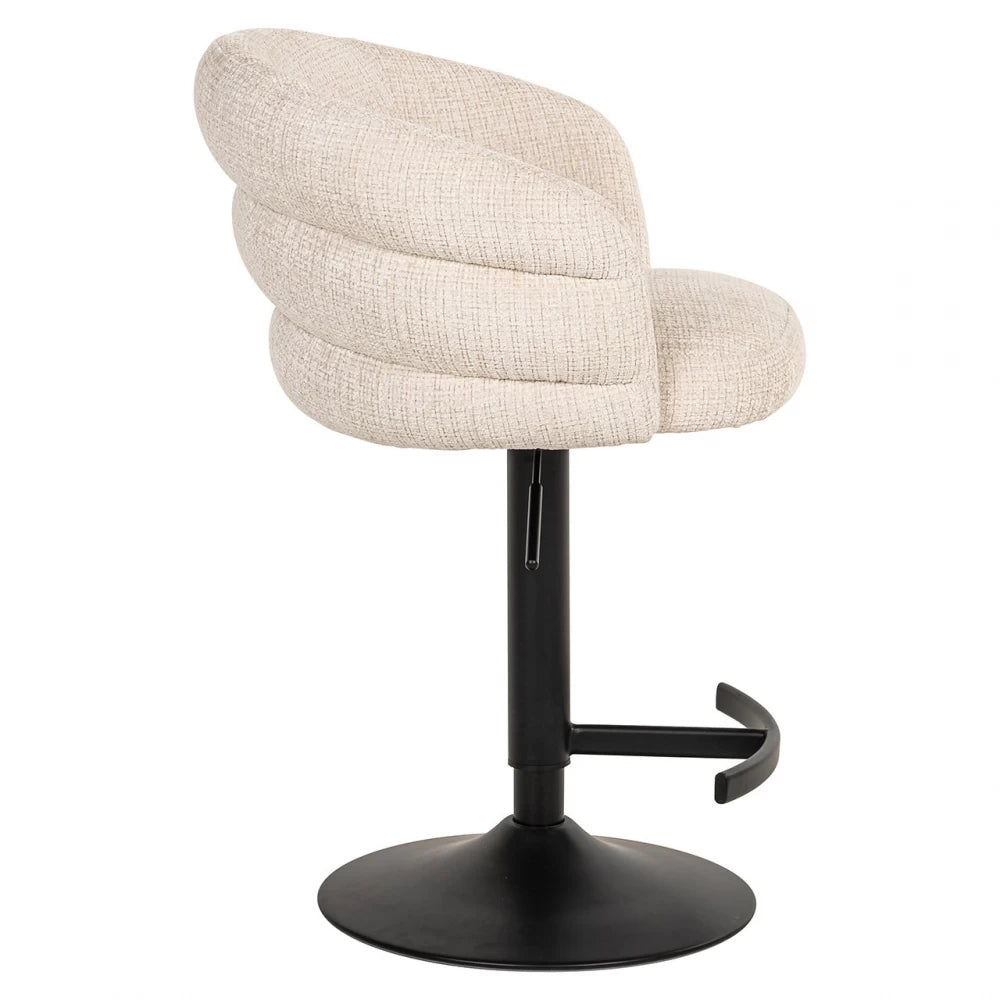 Scaun de bar cu inaltime reglabila tapitat cu Chenille Bej si picioare din Metal Negru H61-86xL59xA58cm Nikki